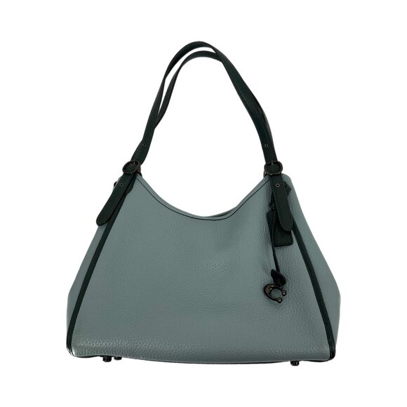 Coach Blue Leather Shoulder BagSilver Hardware Details